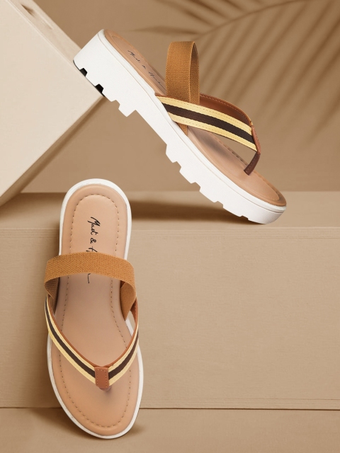 

Mast & Harbour Women Off White & Brown Striped Open Toe Flats
