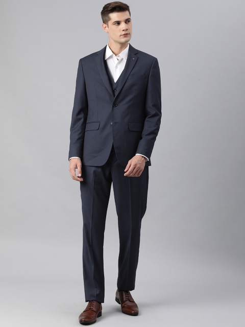 

Louis Philippe Men Navy Blue Solid Slim Fit Single-Breasted 3-Piece Formal Suit