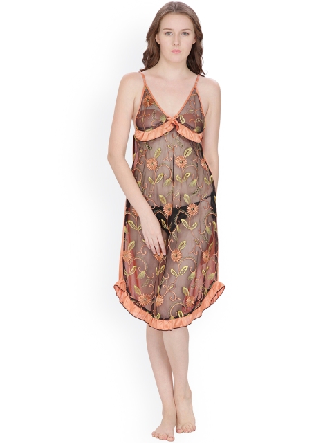 

Secret Wish Black & Orange Sheer Embroidered Baby-Doll BD-E25-288