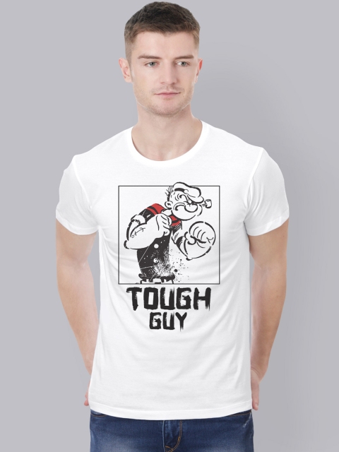 

Free Authority Men White Black Popeye Printed Round Neck Pure Cotton T-shirt