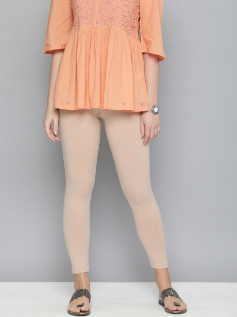 

HERE&NOW Women Beige Solid Ankle Length Leggings