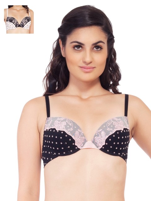 

Soie Pack of 2 Printed Medium-Coverage Plunge Bras 502, Black