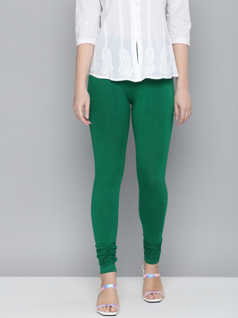 

HERE&NOW Women Green Solid Churidar Length Leggings
