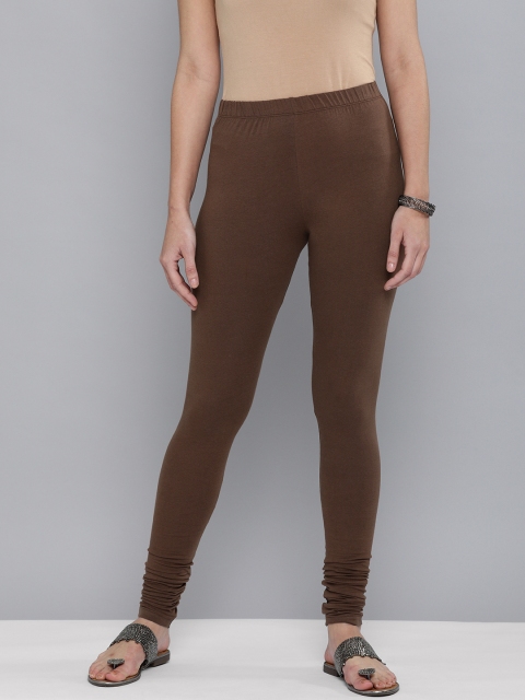

HERE&NOW Women Brown Solid Churidar-Length Leggings