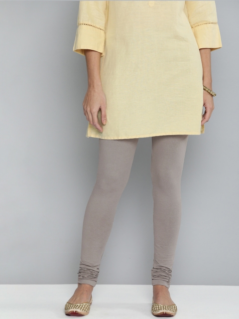 

HERE&NOW Women Grey Solid Churidar-Length Leggings