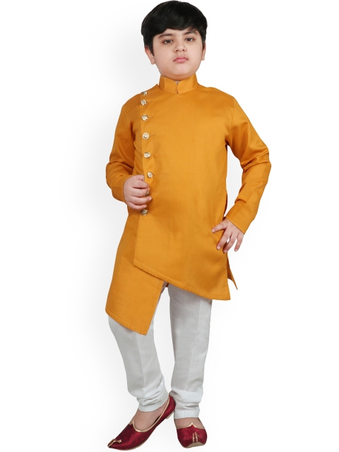 

SG YUVRAJ Boys Yellow & Off-White Solid Kurta with Trousers