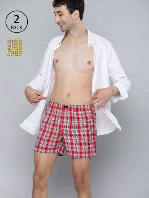 

Mast & Harbour Men Pack of 2 Cotton Checked Boxers MNH-BOX-PRE-2PP-029, Red