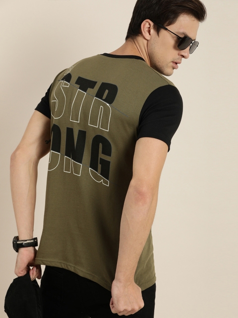 

Moda Rapido Men Olive Green Typography Printed Pure Cotton T-shirt