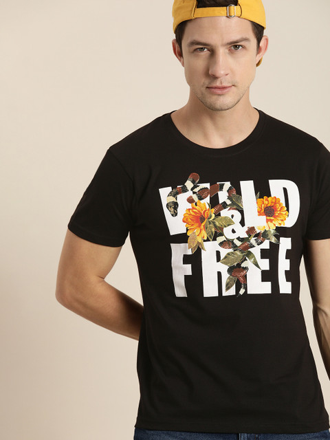 

Moda Rapido Men Black Typography Printed Pure Cotton T-shirt