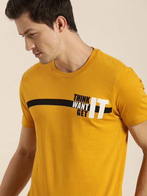 

Moda Rapido Men Mustard Yellow Typography Printed Pure Cotton T-shirt