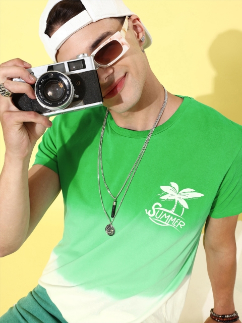 

Moda Rapido Men Green White Pure Cotton Dyed Pure Cotton T-shirt