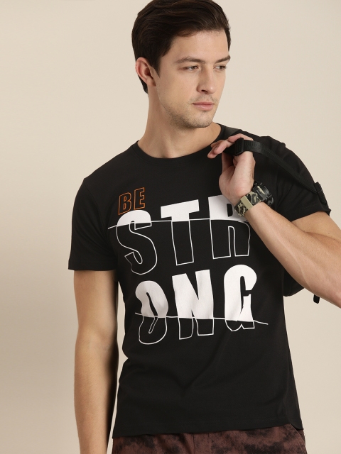 

Moda Rapido Men Black Typography Printed Pure Cotton T-shirt