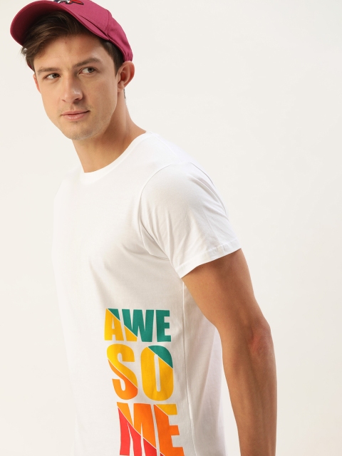 

Moda Rapido Men White Placement Typography Printed Pure Cotton T-shirt