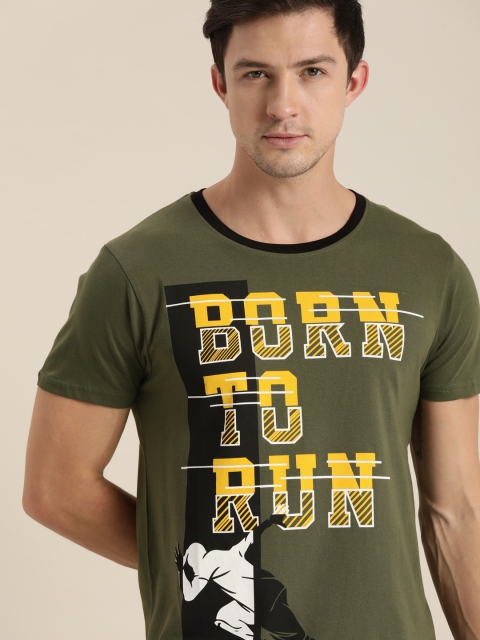 

Moda Rapido Men Olive Green Typography Printed Pure Cotton T-shirt