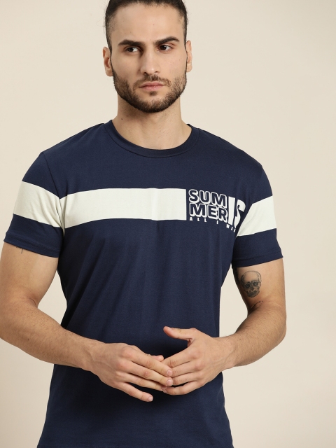 

Moda Rapido Men Navy Blue White Pure Cotton Typography Striped Pure Cotton T-shirt