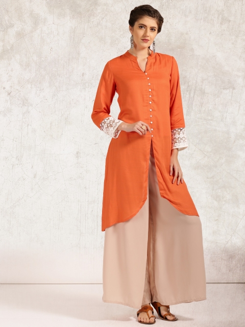 

Anouk Women Orange Solid Asymmetric Straight Kurta