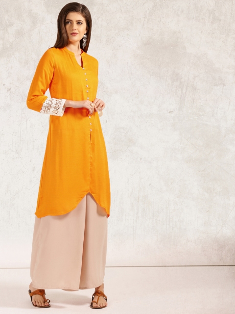 

Anouk Women Mustard Solid Straight Kurta