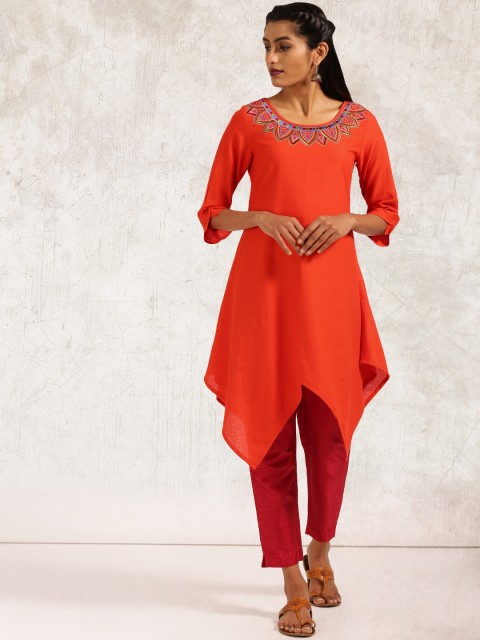 

Anouk Women Orange Solid A-Line Kurta