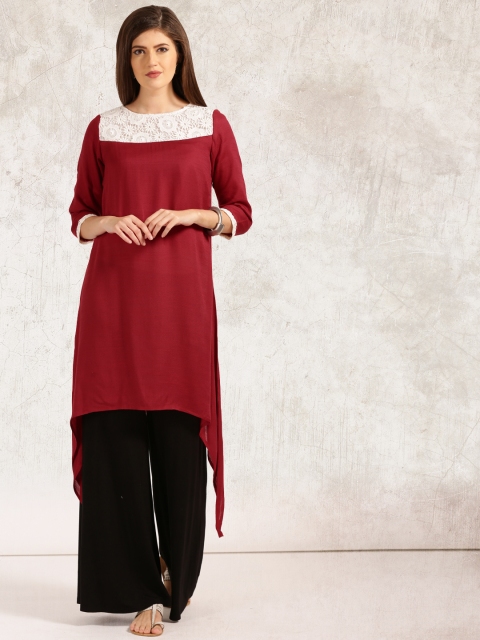 

Anouk Women Maroon Solid Asymmetric A-Line Kurta