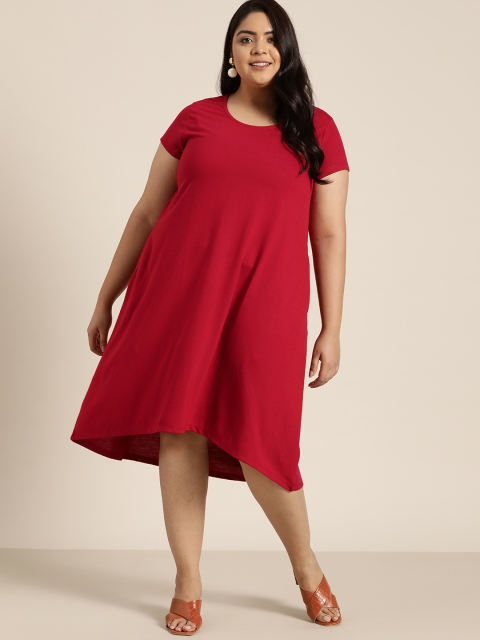 

Sztori Plue Size Maroon Solid A-Line Midi Dress