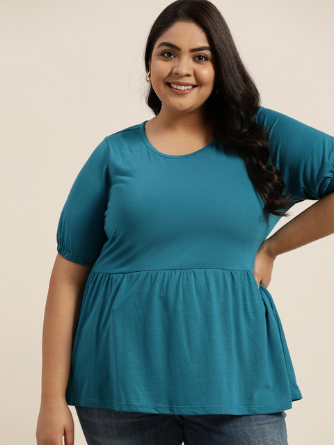 

Sztori Plus Size Teal Blue A-Line Top
