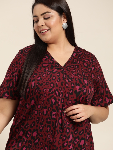 

Sztori Plus Size Pink & Black Leopard Print Pleated Top