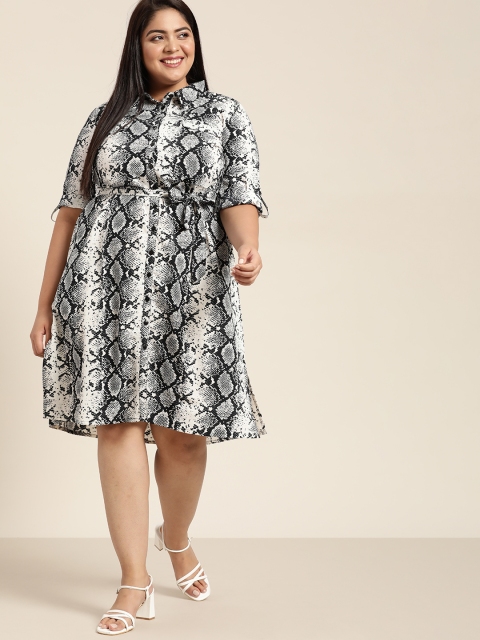 

Sztori Plus Size Black & White Animal Printed Shirt Dress