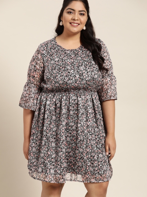 

Sztori Plus Size Grey & Pink Floral Print A-Line Dress