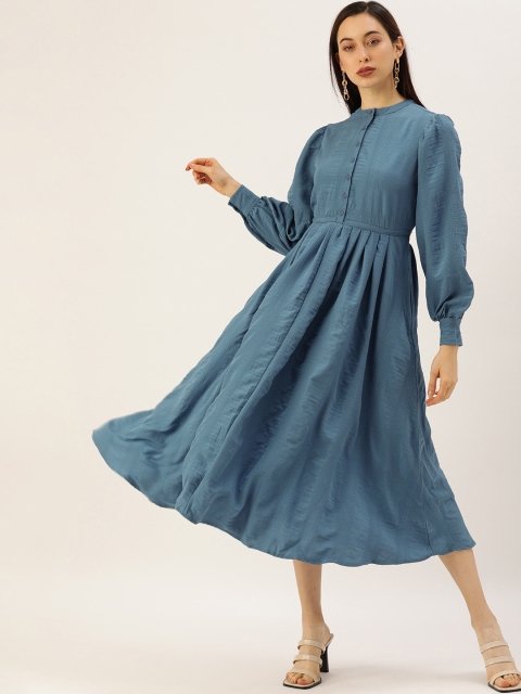 

Moda Rapido Blue A-Line Sheersucker Midi Dress
