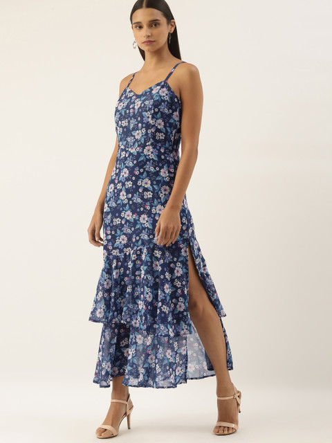 

Moda Rapido Women Blue & White Floral Maxi Dress