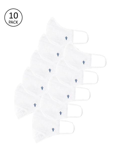 

RAMRAJ COTTON Pack Of 10 White Solid 2-Ply Reusable Woven Cloth Masks