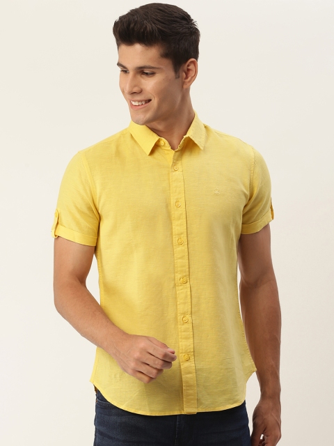 

United Colors of Benetton Men Yellow Linen Slim Fit Casual Shirt