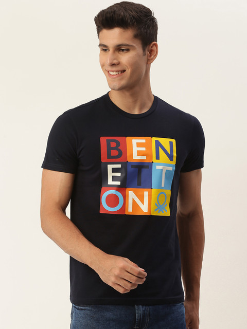 

United Colors of Benetton Men Navy Blue Brand Logo Printed T-shirt