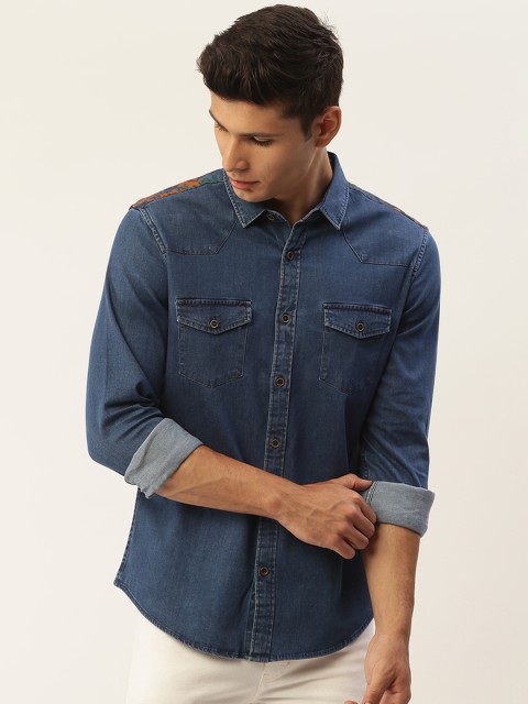 

United Colors of Benetton Men Blue Slim Fit Denim Casual Shirt