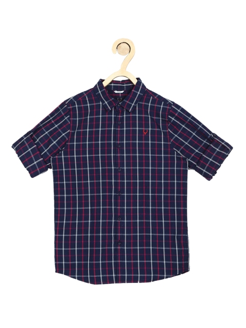 

Allen Solly Junior Boys Navy Blue & Red Pure Cotton Slim Fit Checked Casual Shirt