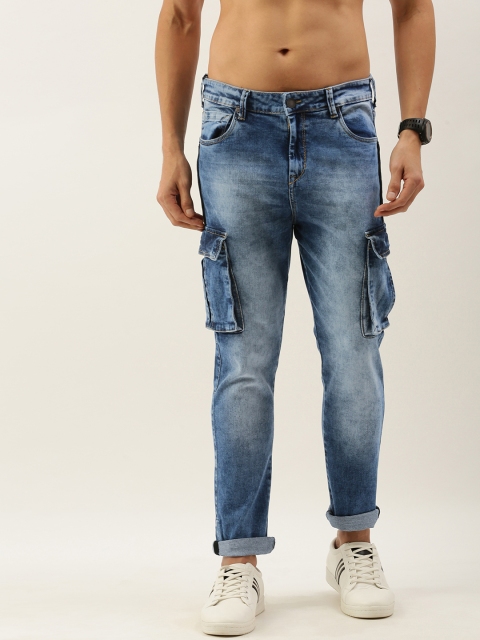 

Moda Rapido Men Blue Slim Fit Low-Rise Heavy Fade Stretchable Cargo Jeans