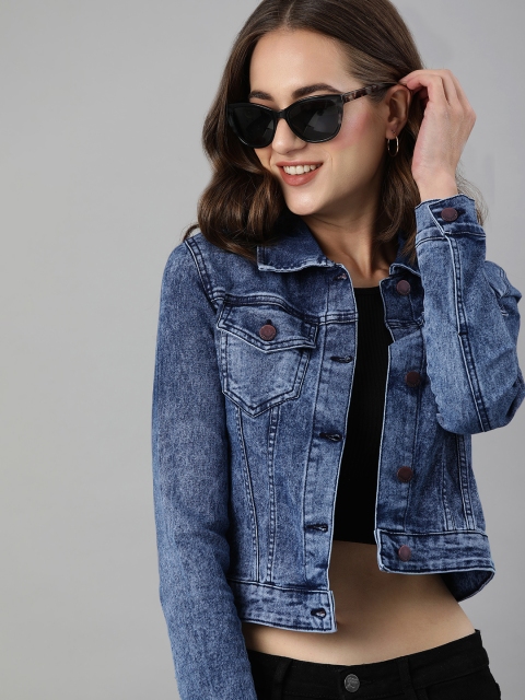 

HERE&NOW Women Blue Washed Crop Denim Jacket