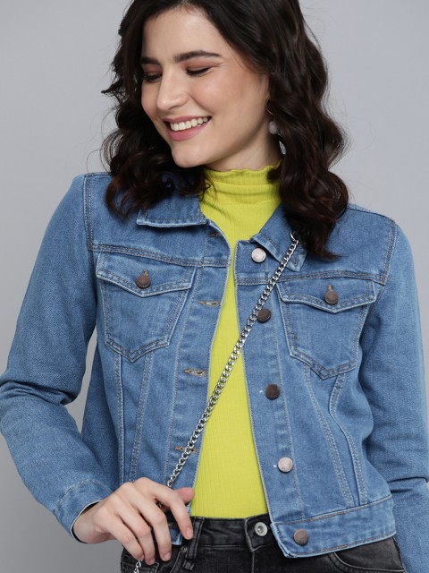 

HERE&NOW Women Blue Solid Denim Jacket
