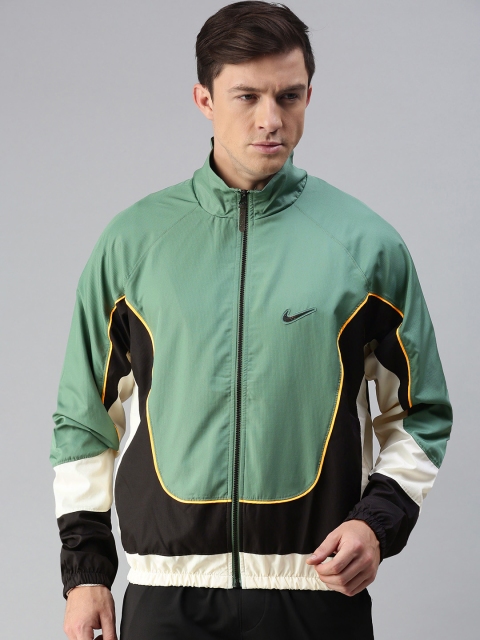 

Nike Men Green Black & Black Colourblocked THROWBACK Basketball Jacket