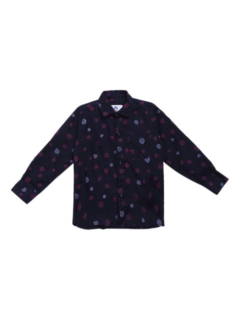

Kidling Boys Navy Blue & Purple Pure Cotton Printed Casual Shirt