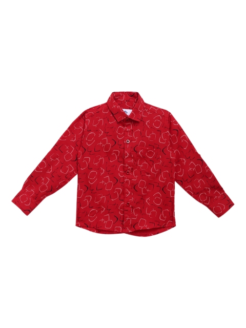 

Kidling Boys Red Pure Cotton Printed Casual Shirt