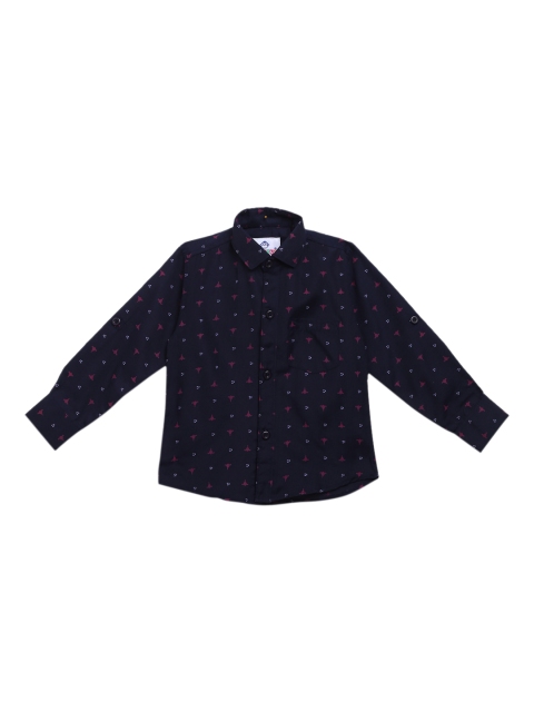 

Kidling Boys Navy Blue Pure Cotton Printed Casual Shirt
