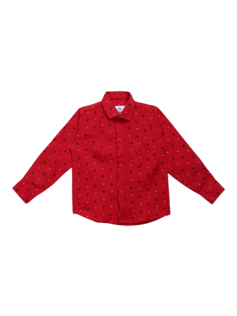 

Kidling Boys Red Pure Cotton Printed Casual Shirt