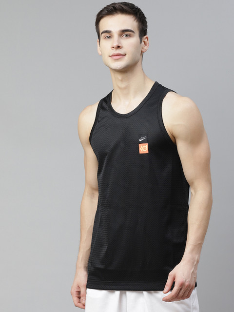 

Nike Men Black & White KD Mesh Basketball Sleeveless Jersey with Printed Back