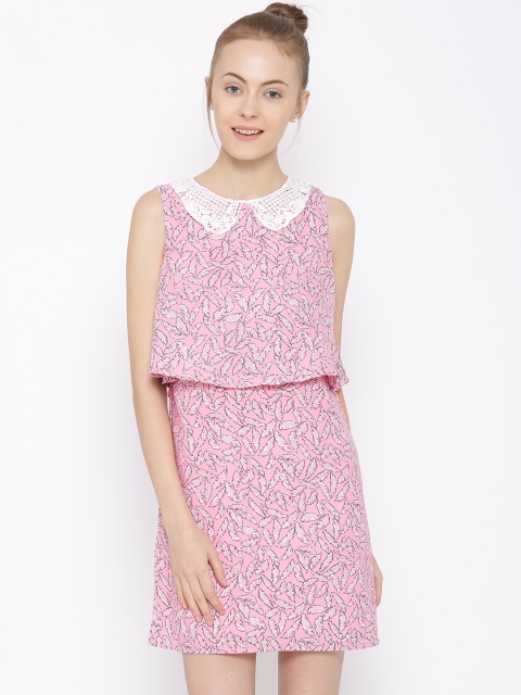 

Honey by Pantaloons Pink Printed Polyester Layered A-Line Dress