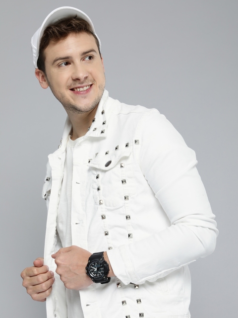 

HERE&NOW Men White Studded Denim Jacket