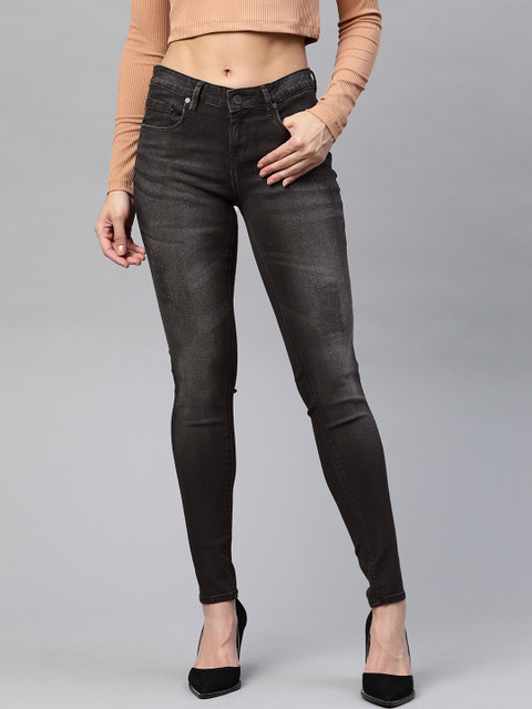 

HERE&NOW Women Charcoal Grey Skinny Fit High-Rise Light Fade Stretchable Jeans