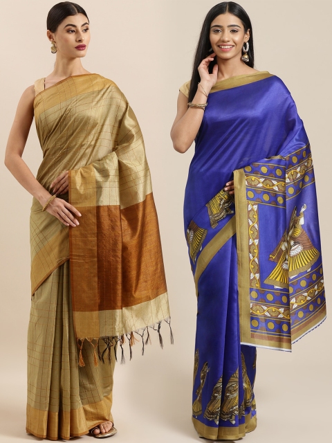 

KALINI Pack of 2 Beige & Brown Tussar Silk Sarees