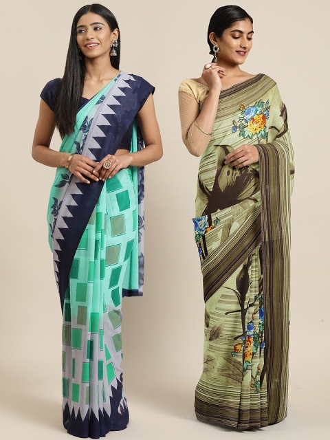 

KALINI Pack of 2 Green Printed Poly Georgette Saree, Sea green