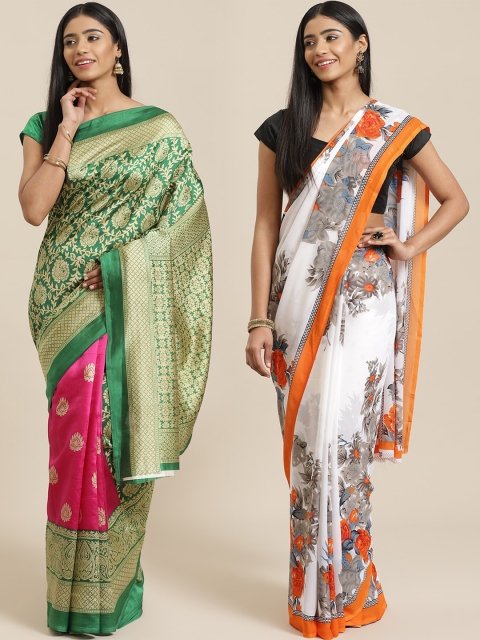 

KALINI Pack Of 2 Woven Design Sarees, Green